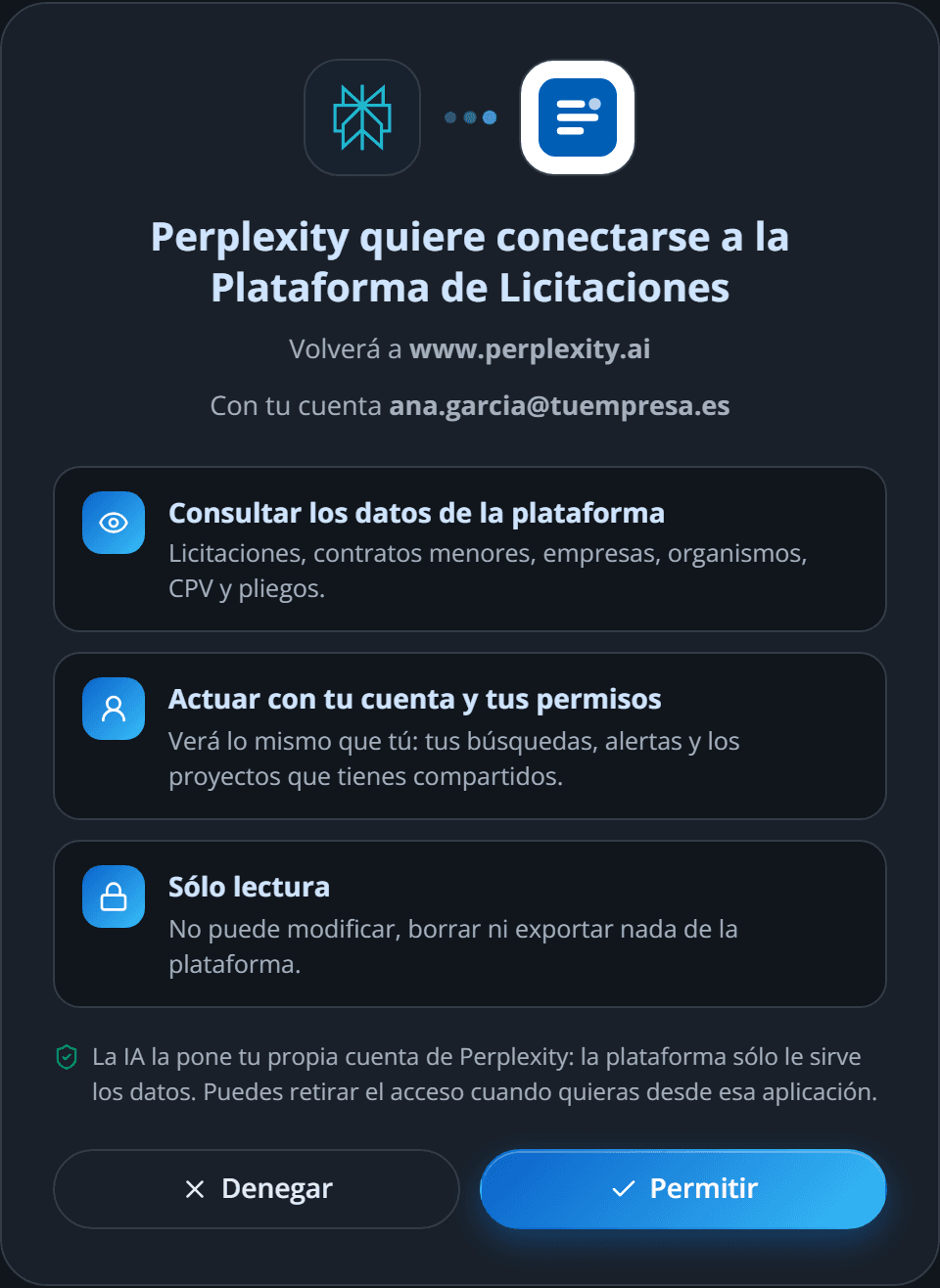 Pantalla «Permitir» de la plataforma